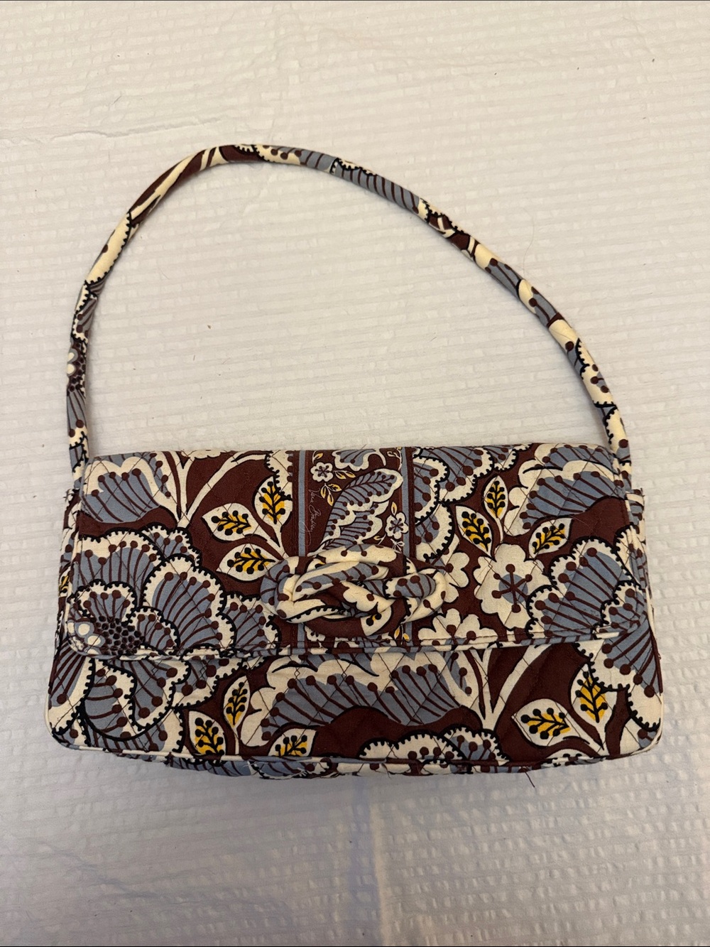 Vera Bradley Quilted Floral Shoulder Bag in Brown, blue and Cream
